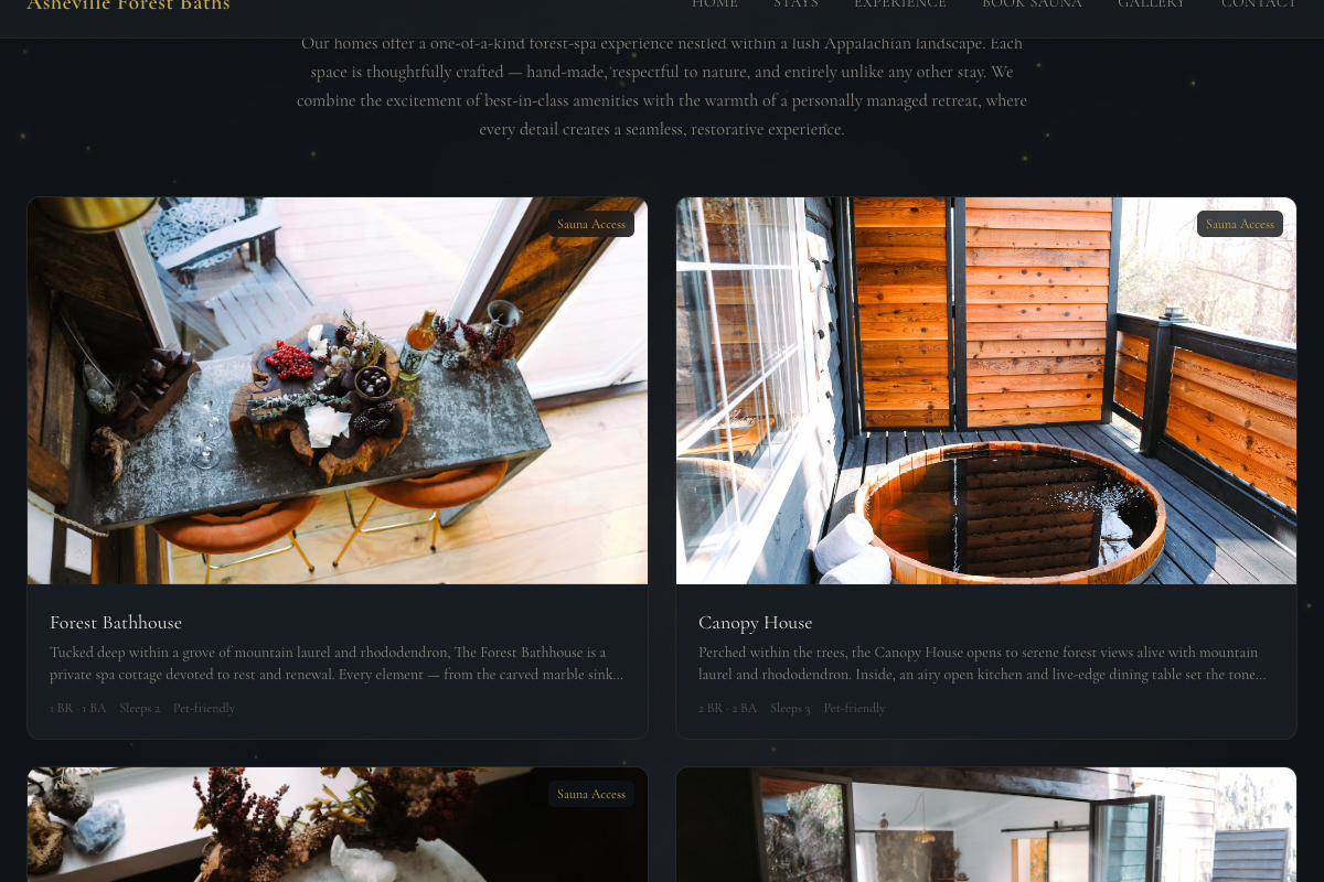 Asheville Forest Baths website screenshot
